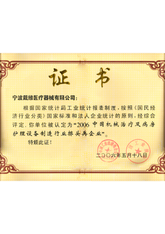David_مؤسسة رائدة في صناعة معدات العلاج الميكانيكي والرعاية التمريضية في الصين لعام 2006